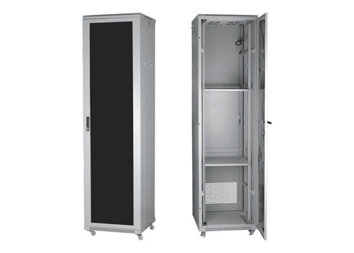 Glass Door Server Rack Cabinet 100mm Depth Cold Rolled Steel With Powder Coat Finishing YH2002