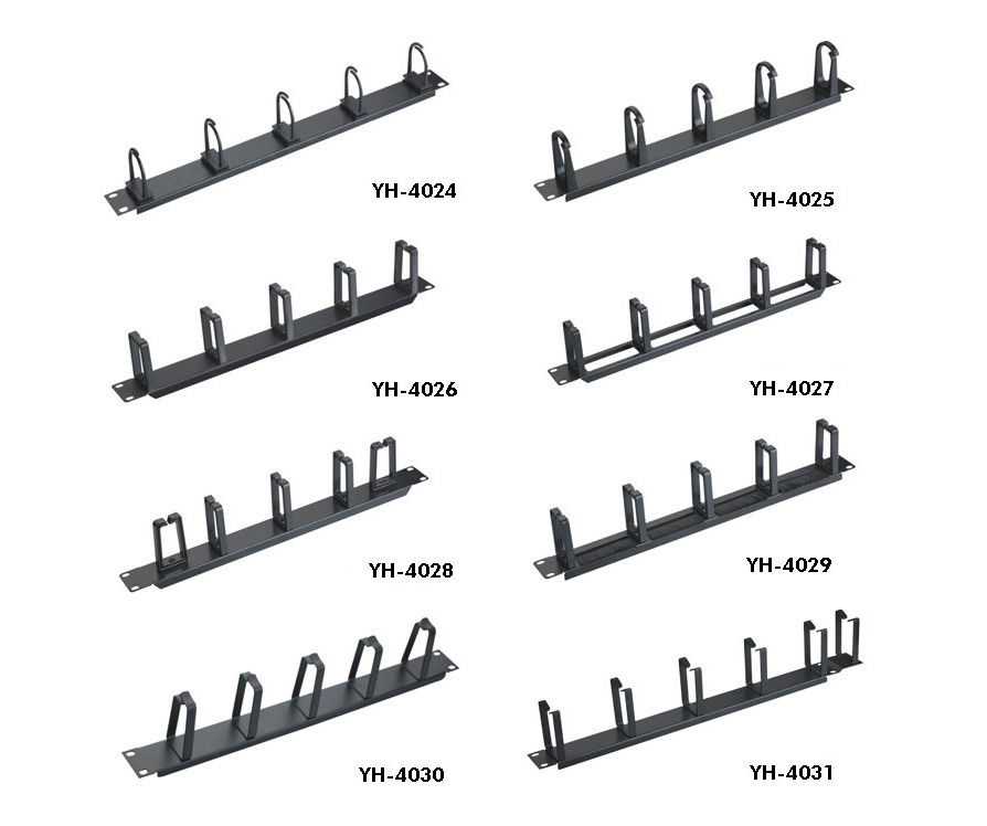 Horizontal 1U 10 Inch Rackmount Cable Management Panel Black Color With 5 D Rings YH4025